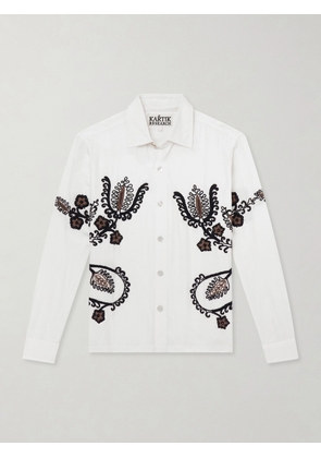 Kartik Research - Bead-Embellished Embroidered Cotton-Poplin Shirt - Men - Neutrals - S