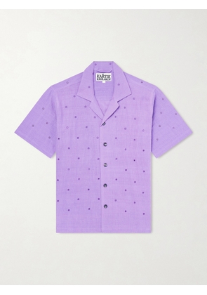 Kartik Research - Camp-Collar Embellished Cotton Shirt - Men - Purple - S