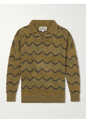 Kartik Research - Striped Knitted Cotton Polo Sweater - Men - Green - S