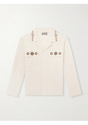 Kartik Research - Surya Camp-Collar Embroidered Cotton Shirt - Men - Neutrals - S