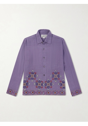 Kartik Research - Bead-Embellished Embroidered Cotton Shirt - Men - Purple - S
