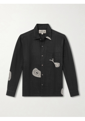 Kartik Research - Repair Embroidered Linen Shirt - Men - Black - S