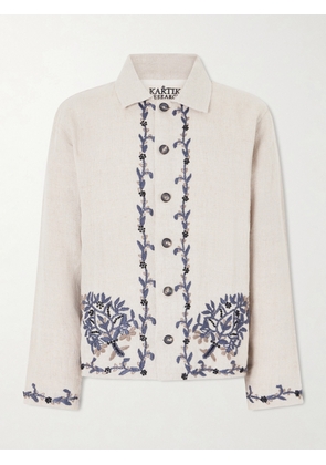 Kartik Research - Bead-embellished Embroidered Linen Jacket - Men - Neutrals - S