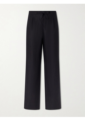 Stòffa - Straight-Leg Linen-Twill Drawstring Trousers - Men - Black - IT 46