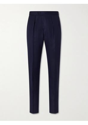 Slowear - Tapered Pleated Wool and Linen-Blend Trousers - Men - Blue - IT 44