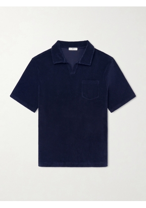 Mr P. - Cotton and Silk-Blend Terry Polo Shirt - Men - Blue - XS