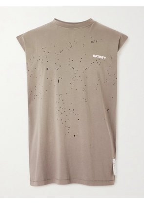 Satisfy - Distressed Logo-Print MothTech™ Organic Cotton-Jersey Tank Top - Men - Brown - XS