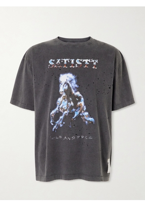 Satisfy - Logo-Print Distressed MothTech™ Organic Cotton-Jersey T-Shirt - Men - Gray - XS