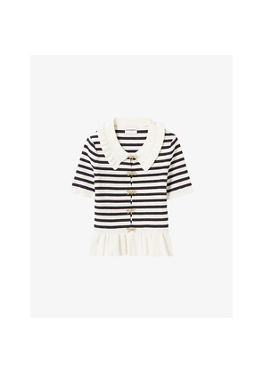 Womens Claudie Pierlot Striped Frill-Collar Stretch-Knit Jumper