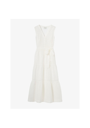 Womens Claudie Pierlot Sleeveless Belted-Waist Cotton Maxi Dress