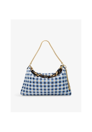 Womens Jimmy Choo Callie Maxi Gingham Check Raffia Shoulder Bag