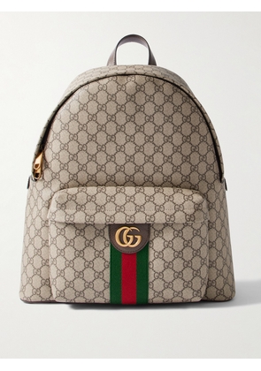 Gucci - Ophidia Medium Leather-Trimmed Monogrammed Coated-Canvas Backpack - Men - Neutrals