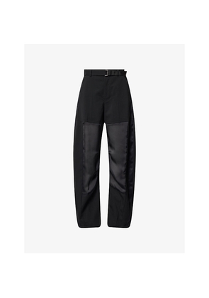 Womens Sacai Belted Curved-Leg Wool Trousers