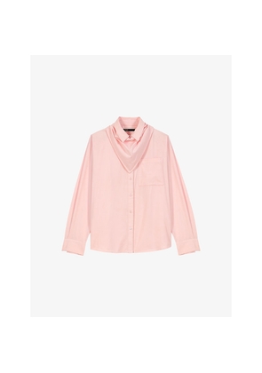 Womens Maje Detachable-Scarf Long-Sleeved Cotton Shirt