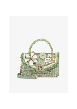 Womens Dune Blooms Flower Woven Top-Handle Bag