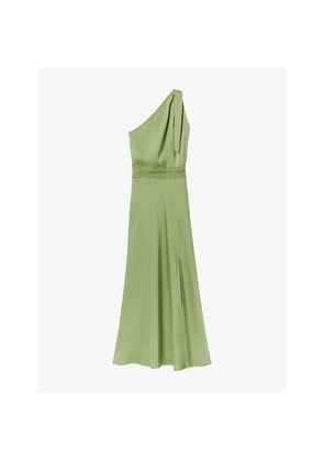 Womens Claudie Pierlot One-Shoulder Lace-Trim Satin Maxi Dress