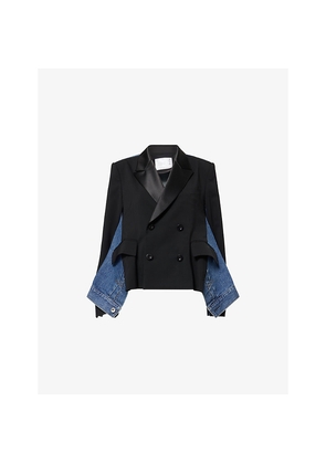 Womens Sacai Tailored-Contrast Wool and Denim Jacket