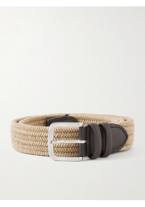 Mr P. - 3.5cm Leather-Trimmed Woven Belt - Men - Neutrals - EU 85