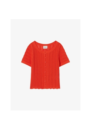 Womens Claudie Pierlot Short-Sleeved Button-Front Crochet Top