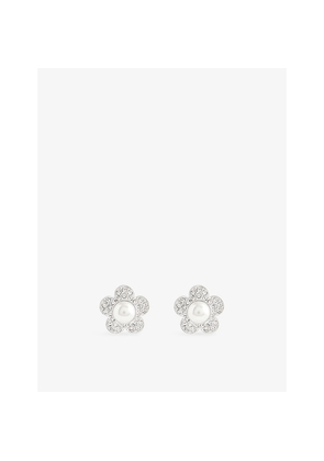 Womens Ariana Grande x Swarovski Flower Rhodium-Plated Stud Earrings