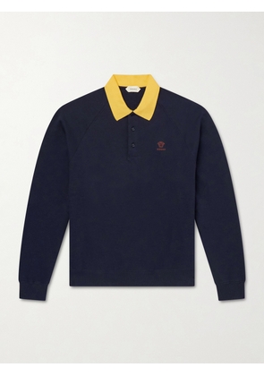 Versace - Logo-Embroidered Cotton-Jersey Polo Sweatshirt - Men - Blue - XS