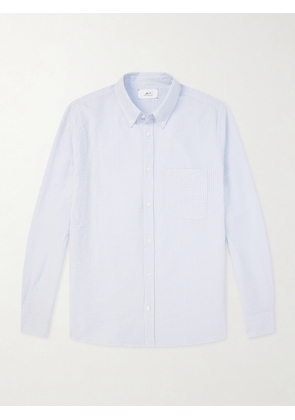 Mr P. - Button-Down Collar Striped Cotton-Seersucker Shirt - Men - Blue - XS