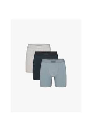 Mens Skims Branded-Waisband Pack Of Three Cotton-Blend Boxer Briefs