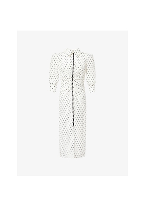 Womens Carolina Herrera Ruched Polkadot Silk Midi Shirt Dress