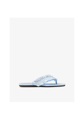 Womens Jimmy Choo Bay Frayed Flat Denim Sandals