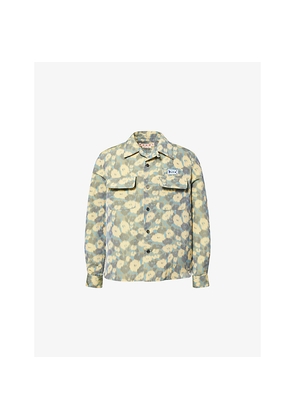Mens Marni Floral-Print Long-Sleeve Linen-Blend Shirt