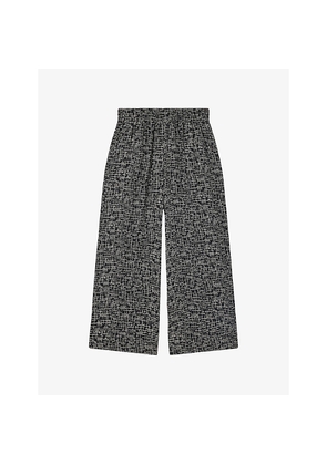 Womens Whistles Grid-Print Elasticated-Waist Woven Trousers