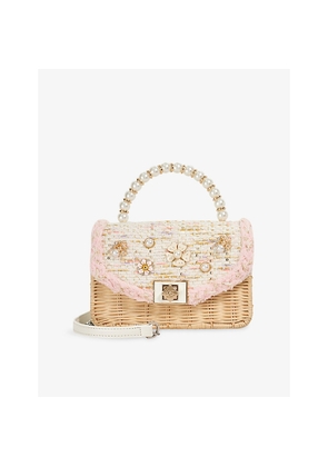 Womens Dune Blooms Flower Woven Top-Handle Bag