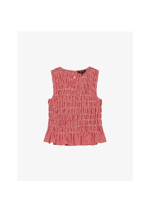 Womens Whistles Gingham-Print Shirred Woven Top