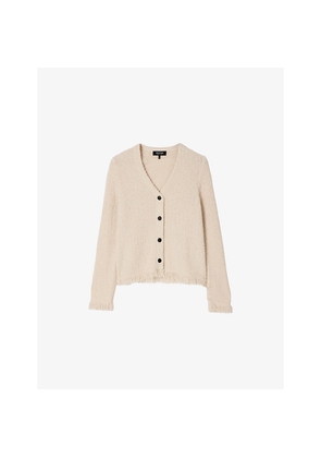 Womens Whistles Fringe-Trim Boucle-Knit Cardigan