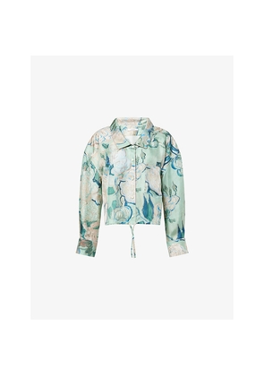 Womens Givenchy Graphic-Print Cropped Silk Shirt