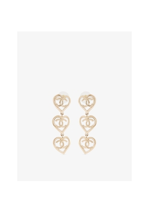 Womens Reselfridges Pre-Loved Chanel  Triple Heart CC Gold-Plated Drop Earrings