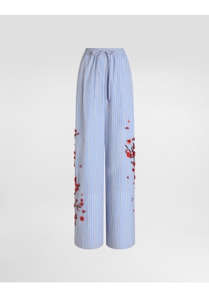 Dolce & Gabbana Poplin Trousers With Cherry Tree Embroidery - Woman Pants And Shorts Multi-colored 36