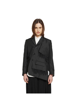 Single-Breasted Blazer with Frayed Trim