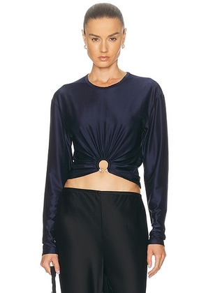 RABANNE Draped Long Sleeve Top in Deep Navy - Navy. Size 34 (also in 36, 38, 40).