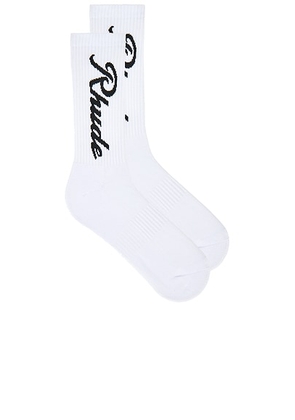 Rhude Destinado Script Socks in White & Black - White. Size all.
