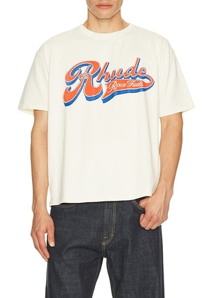 Rhude Pit Stop Tee in Vintage White  Red  & Blue - White. Size L (also in M, S, XL/1X, XXL/2X).