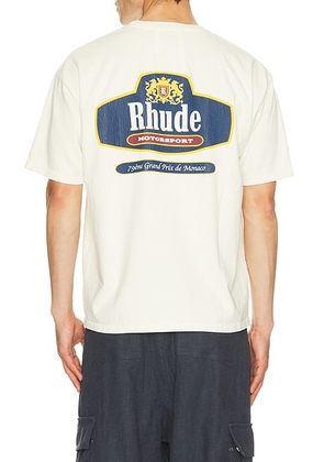 Rhude Racing Crest Tee in Vintage White & Navy - White. Size L (also in M, S, XL/1X, XXL/2X).