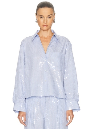 TWP Sequin JD Button Down Top in Blue & Midnight - Blue. Size L (also in M, S).