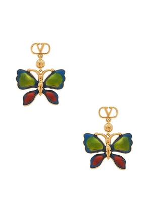 Valentino Garavani Vouloirvolver Butterfly Earrings in Oro & Multicolor - Metallic Gold,Green. Size all.