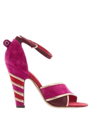 Ferragamo Ether Leather-Trimmed Suede Sandals, Size 7 D