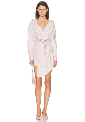 AREA Satin Knot Oxford Shirt Dress in Light Pink - Pink. Size M (also in ).