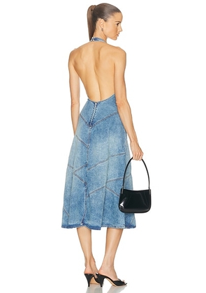 EB Denim Delphi Pieced Halter Dress in Meadow - Blue. Size L (also in M, S).