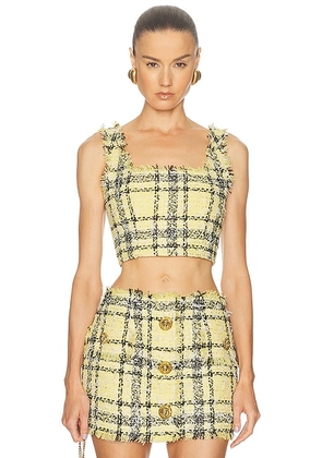 BALMAIN Glitter Tweed Tartan Top in Multicolore - Yellow. Size 34 (also in 36, 38).