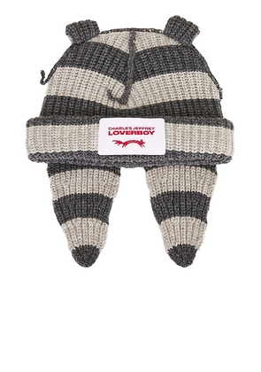 Charles Jeffrey LOVERBOY Chunky Rabbit Beanie in Grey Stripe - Grey. Size all.