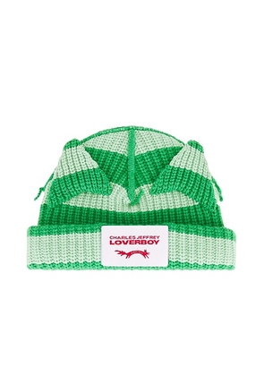 Charles Jeffrey LOVERBOY Chunky Ears Beanie in Green Stripe - Green. Size all.